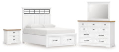 Best Furniture Outlet - Ashley Furniture - Ashbryn Bedroom - King Panel Storage Bed, Dresser, Mirror and Nightstand / White/Natural - B844B9