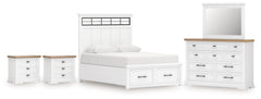Best Furniture Outlet - Ashley Furniture - Ashbryn Bedroom - King Panel Bed, Dresser, Mirror and 2 Nightstands / White/Natural - B844B10