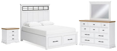 Best Furniture Outlet - Ashley Furniture - Ashbryn Bedroom - Queen Storage Bed, Dresser, Mirror and Nightstand / White/Natural - B844B8