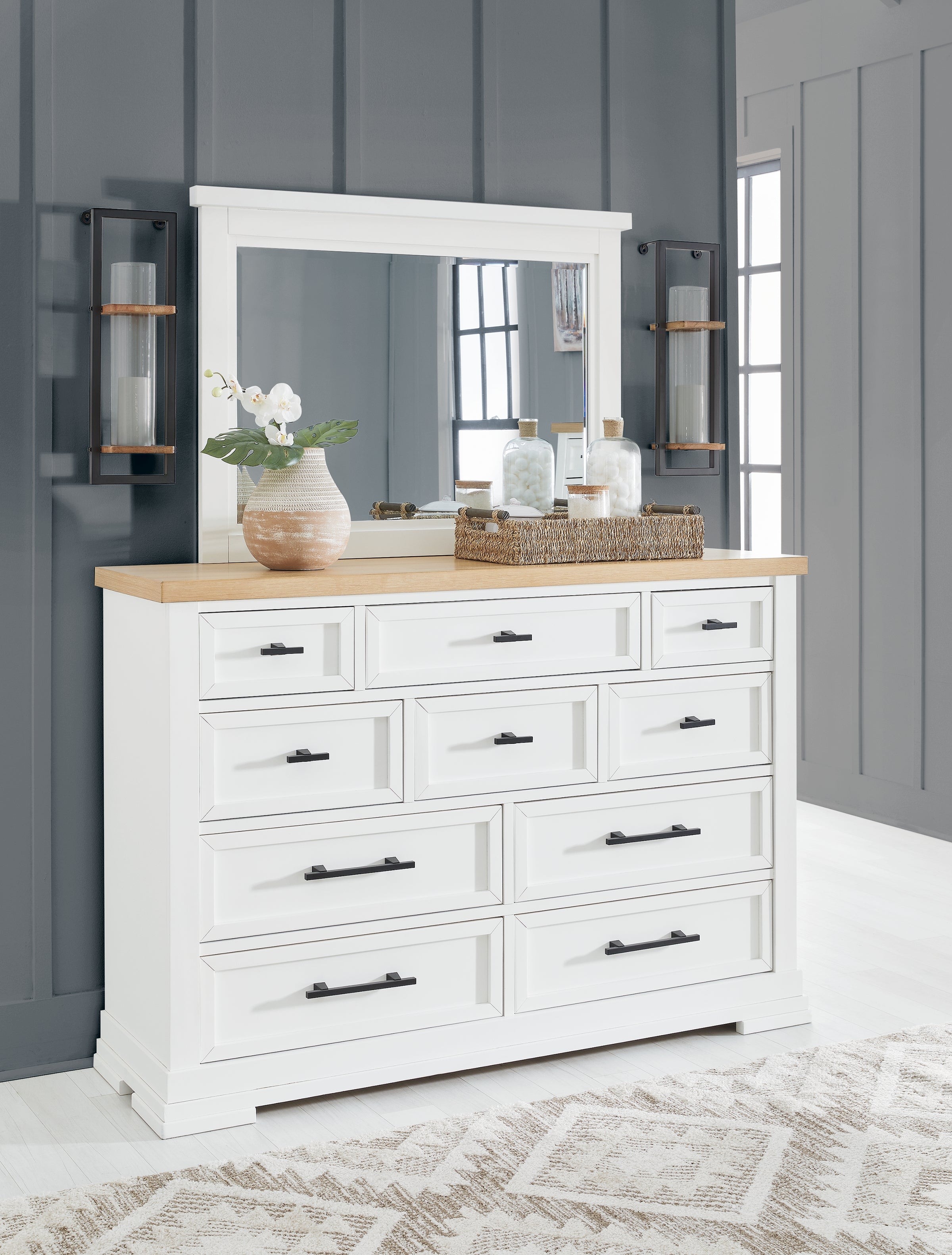 Best Furniture Outlet - Ashley Furniture - Ashbryn Bedroom - Dresser and Mirror / White/Natural - B844B1