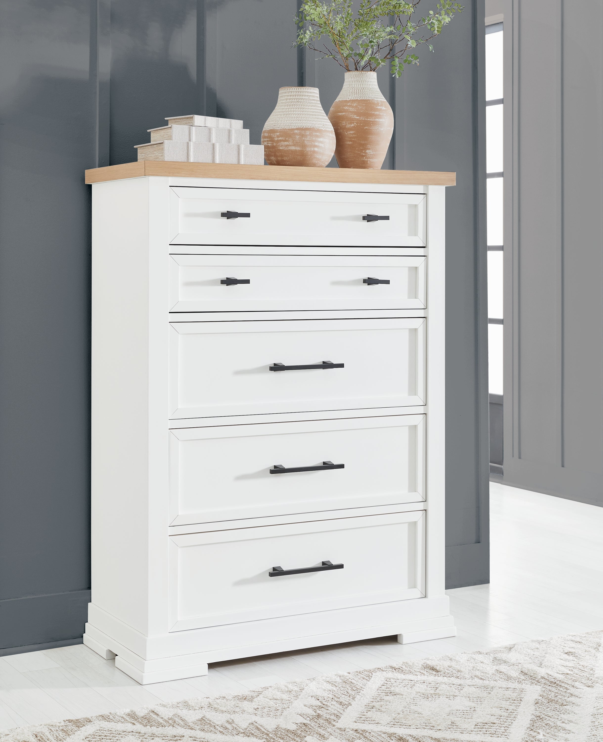 Best Furniture Outlet - Ashley Furniture - Ashbryn Bedroom - Five Drawer Chest / White/Natural - B844-46