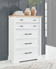 Best Furniture Outlet - Ashley Furniture - Ashbryn Bedroom - Five Drawer Chest / White/Natural - B844-46