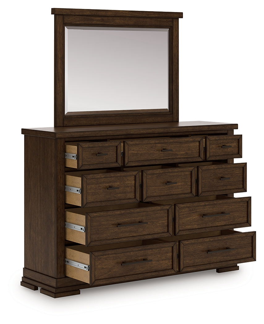 Best Furniture Outlet - Ashley Furniture - Taffenbrook Bedroom - Dresser and Mirror / Medium Brown - B849B1