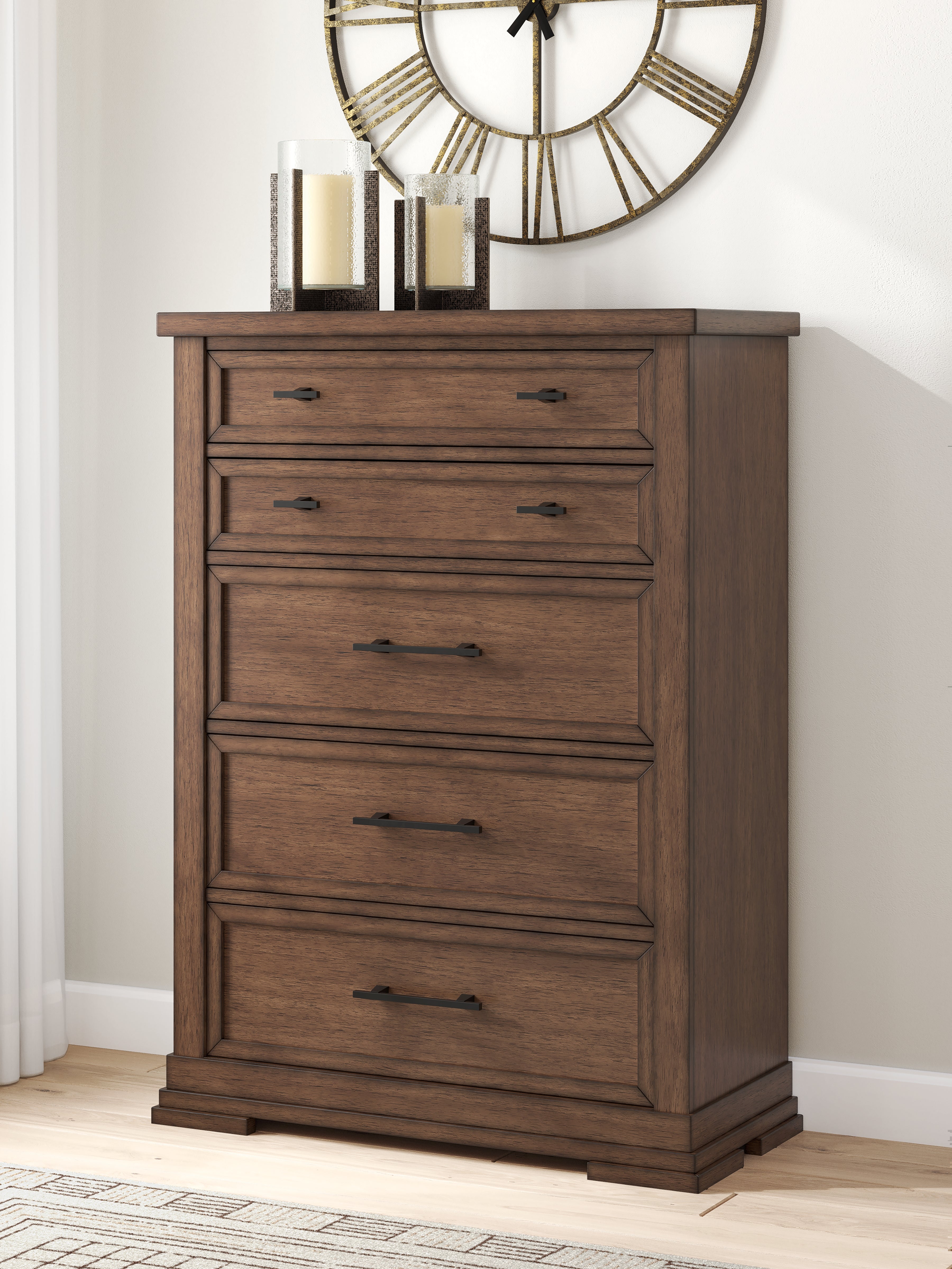 Best Furniture Outlet - Ashley Furniture - Taffenbrook Bedroom - Five Drawer Chest / Medium Brown - B849-46