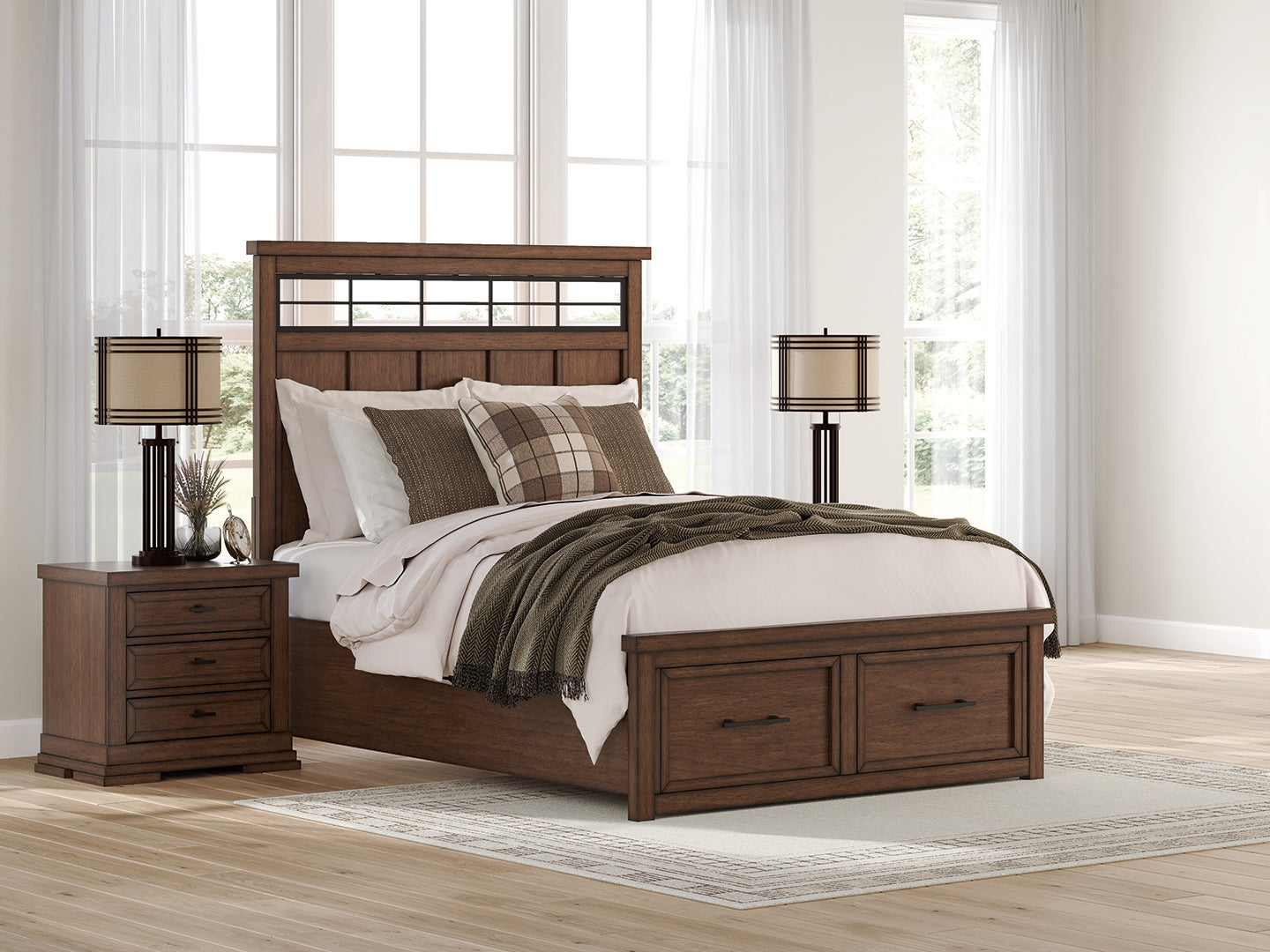 Best Furniture Outlet - Ashley Furniture - Taffenbrook Bedroom - Queen Panel Storage Bed / Medium Brown - B849B2