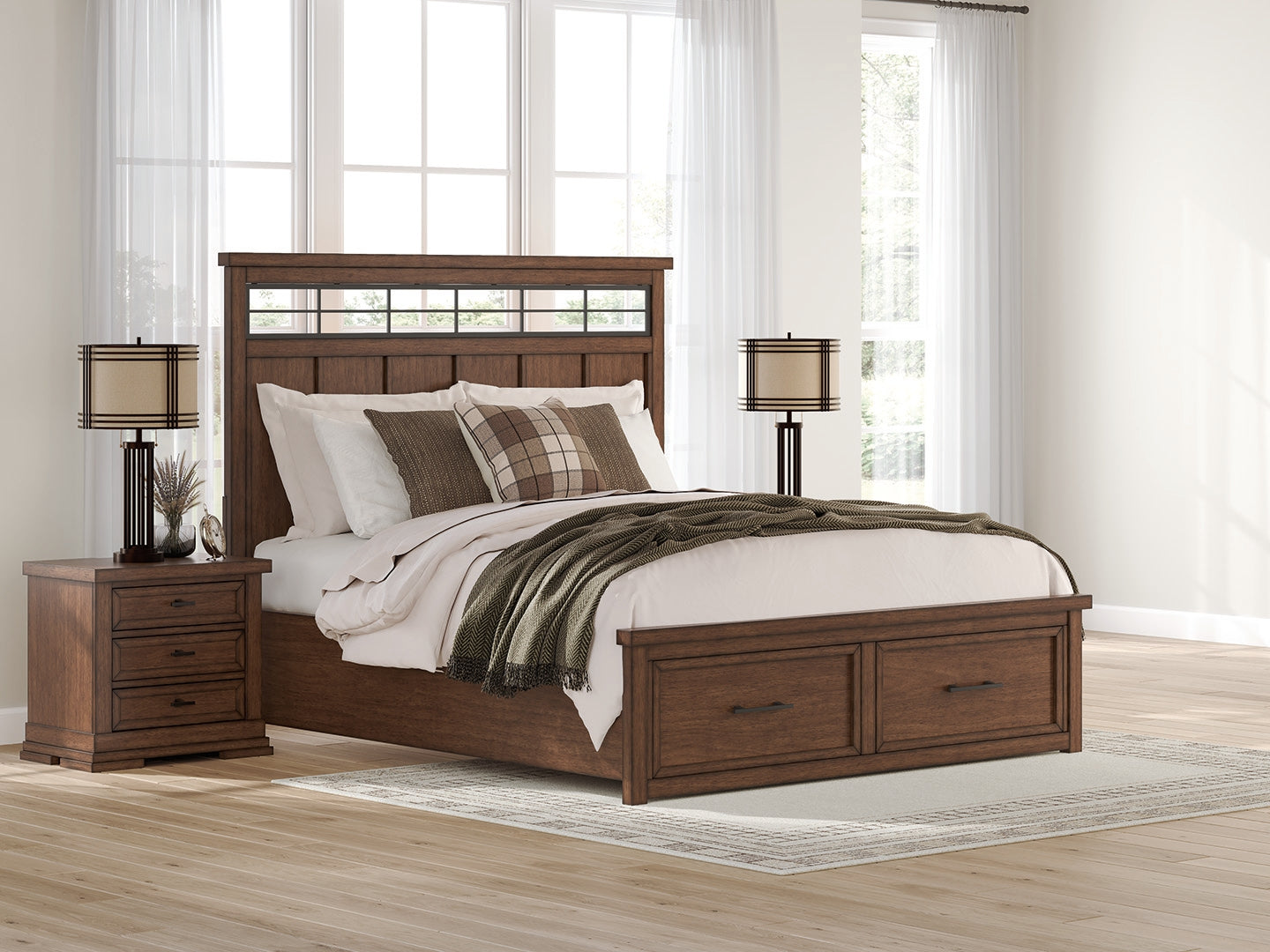 Best Furniture Outlet - Ashley Furniture - Taffenbrook Bedroom - California King Panel Storage Bed / Medium Brown - B849B5