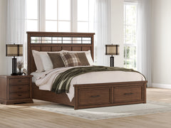 Best Furniture Outlet - Ashley Furniture - Taffenbrook Bedroom - King Panel Storage Bed / Medium Brown - B849B4