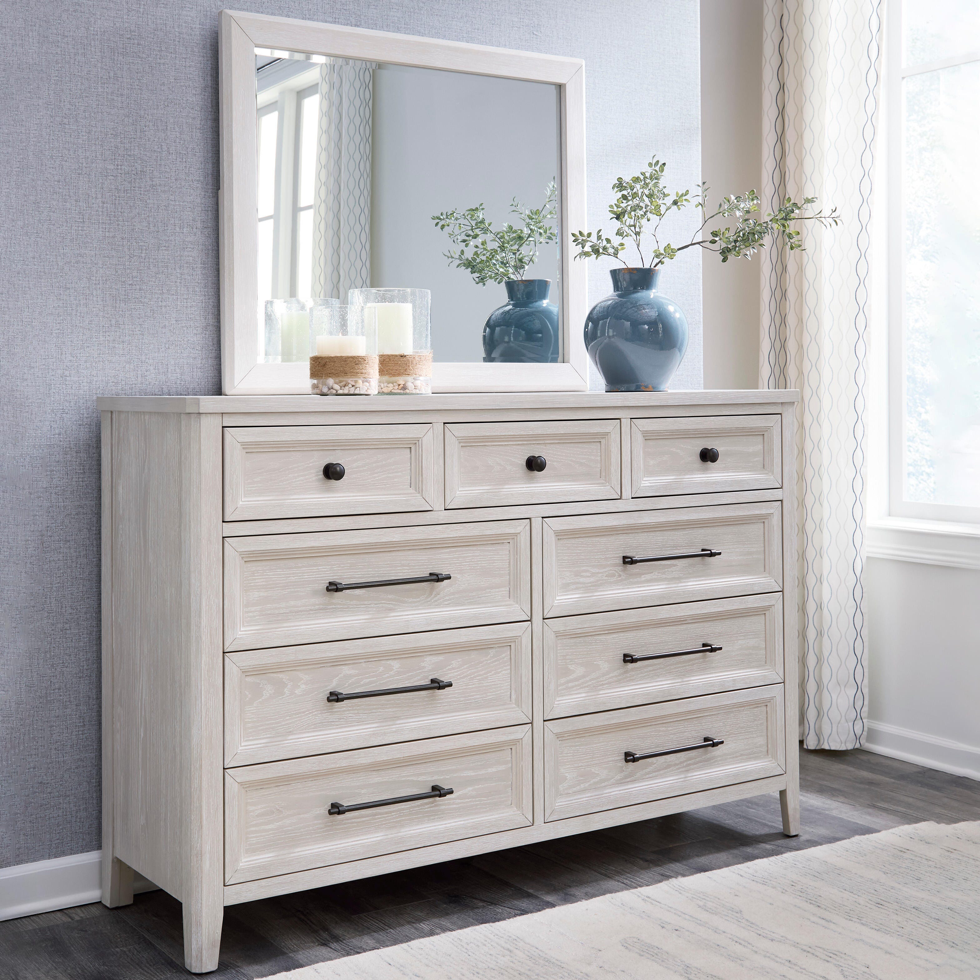 Best Furniture Outlet - Ashley Furniture - Darbonton Bedroom - Dresser and Mirror / Dove White - PCB853B1