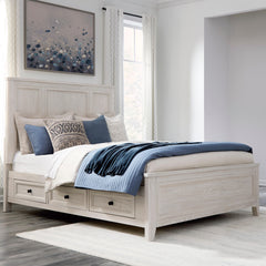 Best Furniture Outlet - Ashley Furniture - Darbonton Bedroom - Queen Panel Storage Bed / Dove White - PCB853B2