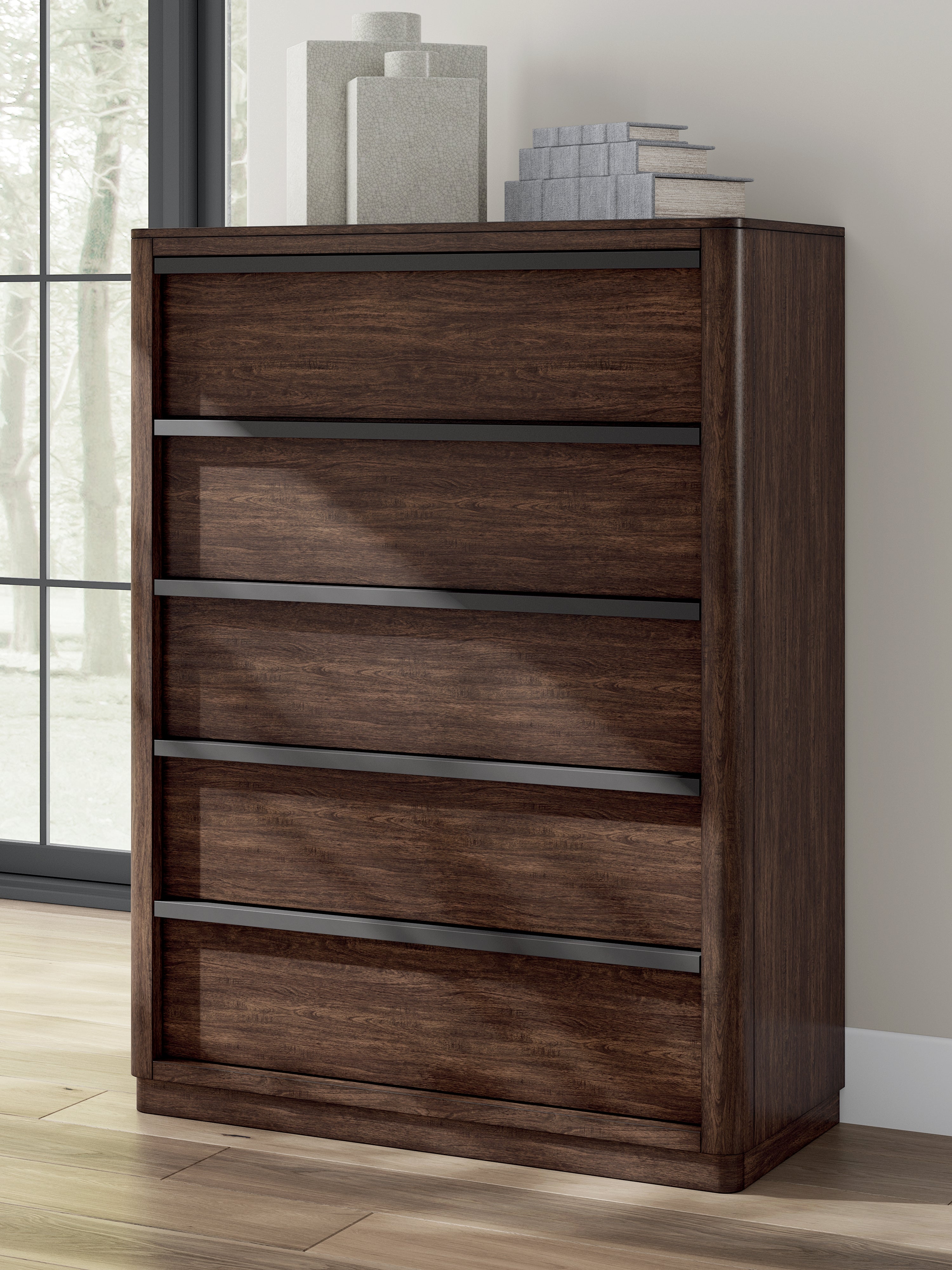 Best Furniture Outlet - Ashley Furniture - Dilenno Bedroom - Five Drawer Chest / Dark Brown - PCB857-46