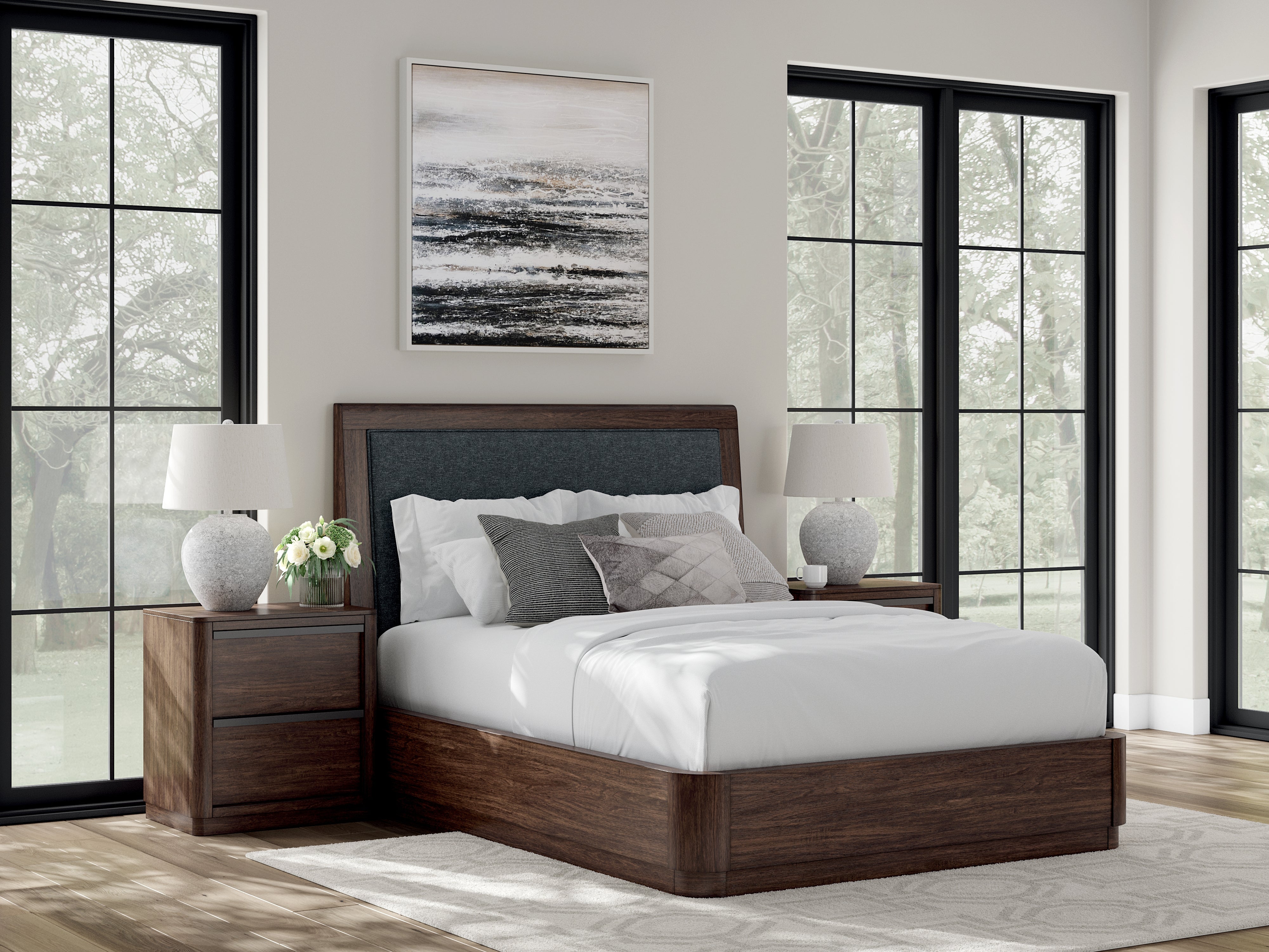 Best Furniture Outlet - Ashley Furniture - Dilenno Bedroom - Queen Upholstered Panel Bed / Dark Brown - PCB857B4