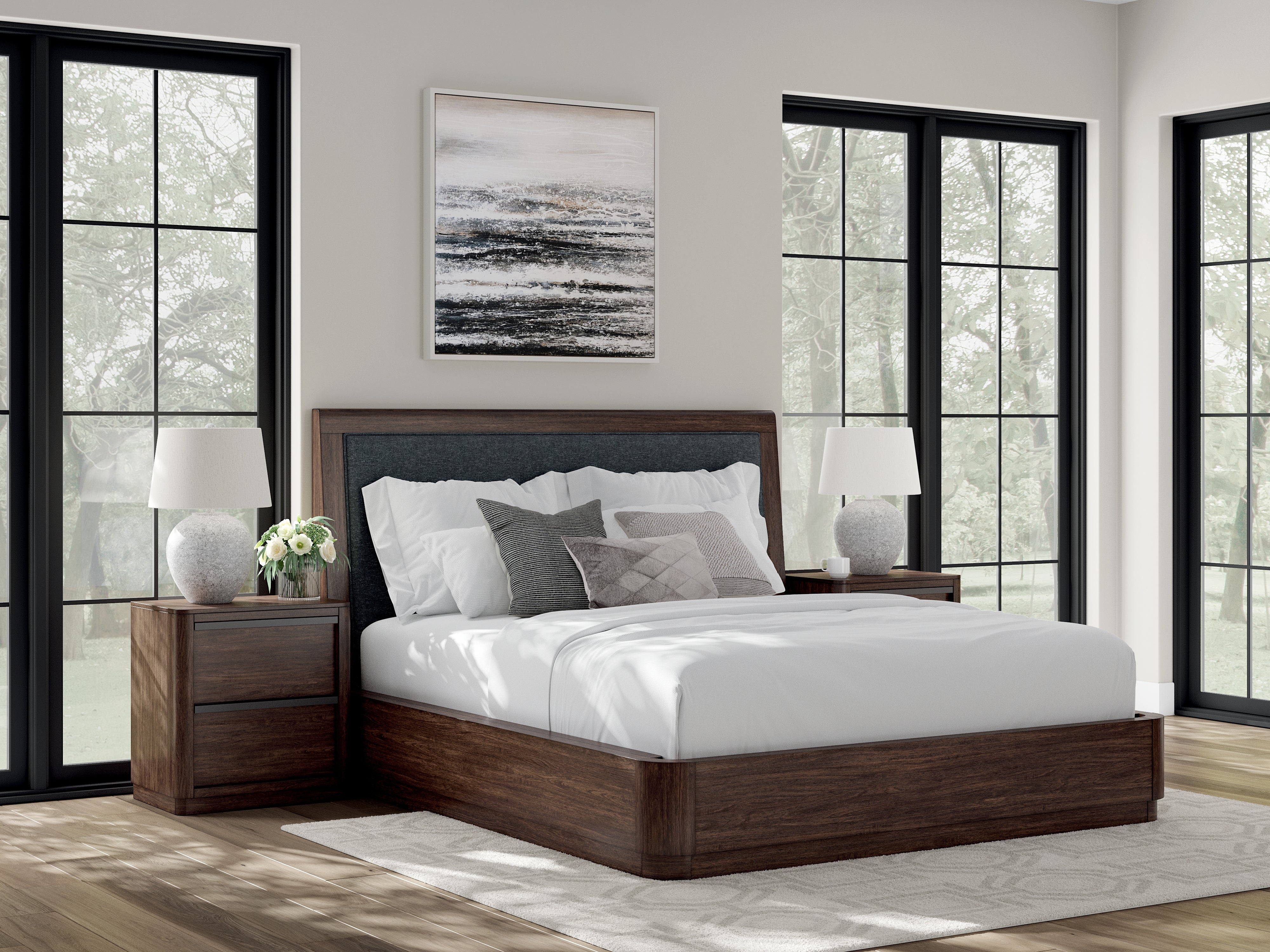 Best Furniture Outlet - Ashley Furniture - Dilenno Bedroom - California King Upholstered Panel Bed / Dark Brown - PCB857B9