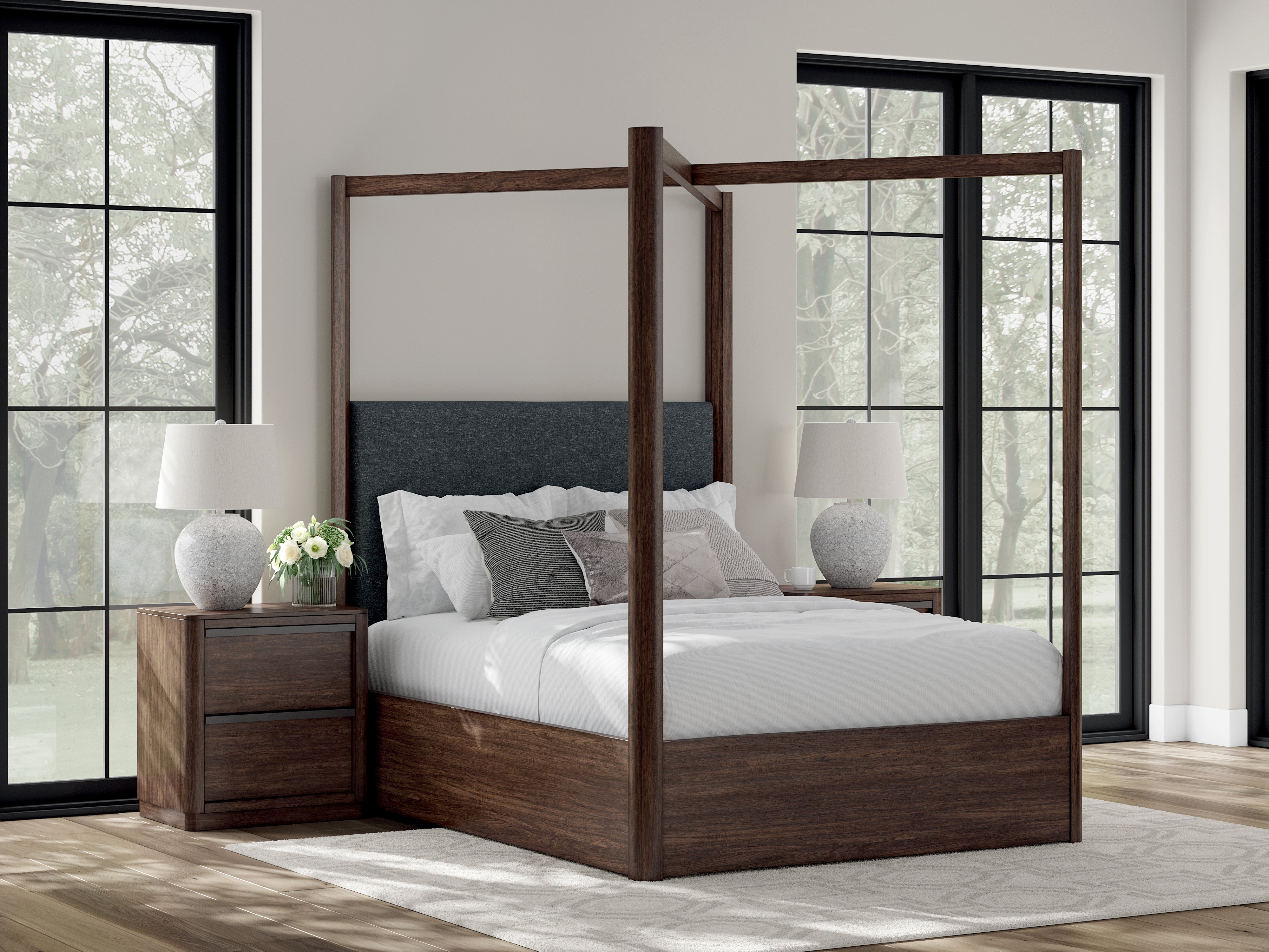Best Furniture Outlet - Ashley Furniture - Dilenno Bedroom - Queen Canopy Bed / Dark Brown - PCB857B2