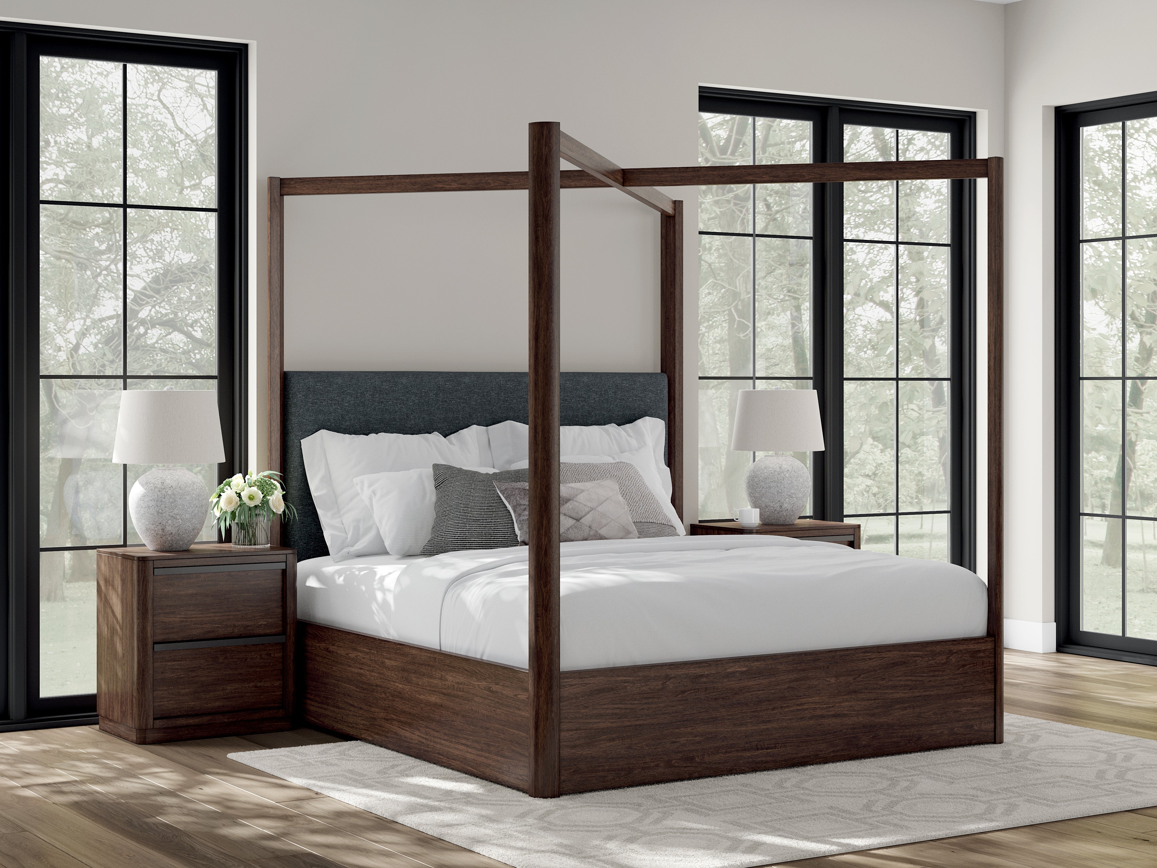 Best Furniture Outlet - Ashley Furniture - Dilenno Bedroom - King Canopy Bed / Dark Brown - PCB857B6