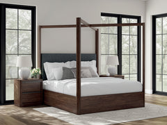 Best Furniture Outlet - Ashley Furniture - Dilenno Bedroom - King Canopy Bed / Dark Brown - PCB857B6