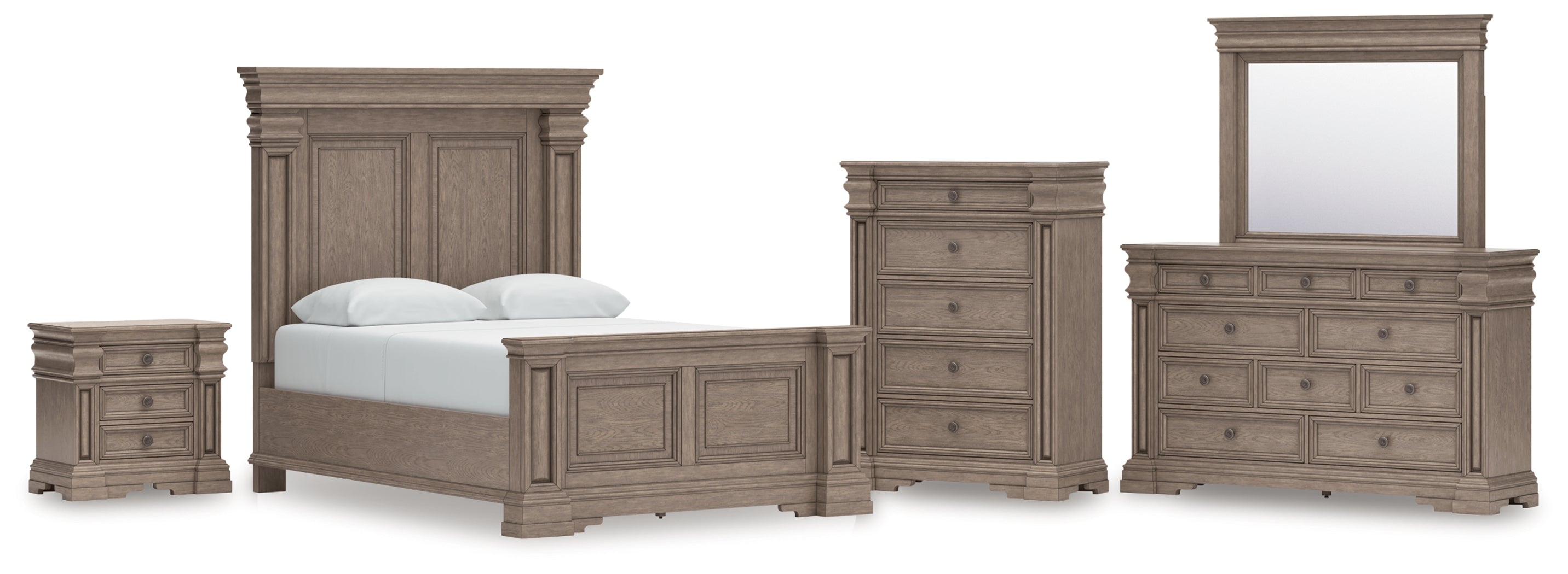 Best Furniture Outlet - Ashley Furniture - Blairhurst Bedroom - Queen Panel Bed, Dresser, Mirror, Chest and Nightstand / Light Grayish Brown - B916B8