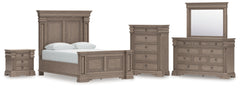 Best Furniture Outlet - Ashley Furniture - Blairhurst Bedroom - Queen Panel Bed, Dresser, Mirror, Chest and Nightstand / Light Grayish Brown - B916B8