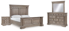 Best Furniture Outlet - Ashley Furniture - Blairhurst Bedroom - King Panel Bed, Dresser, Mirror and Nightstand / Light Grayish Brown - B916B9