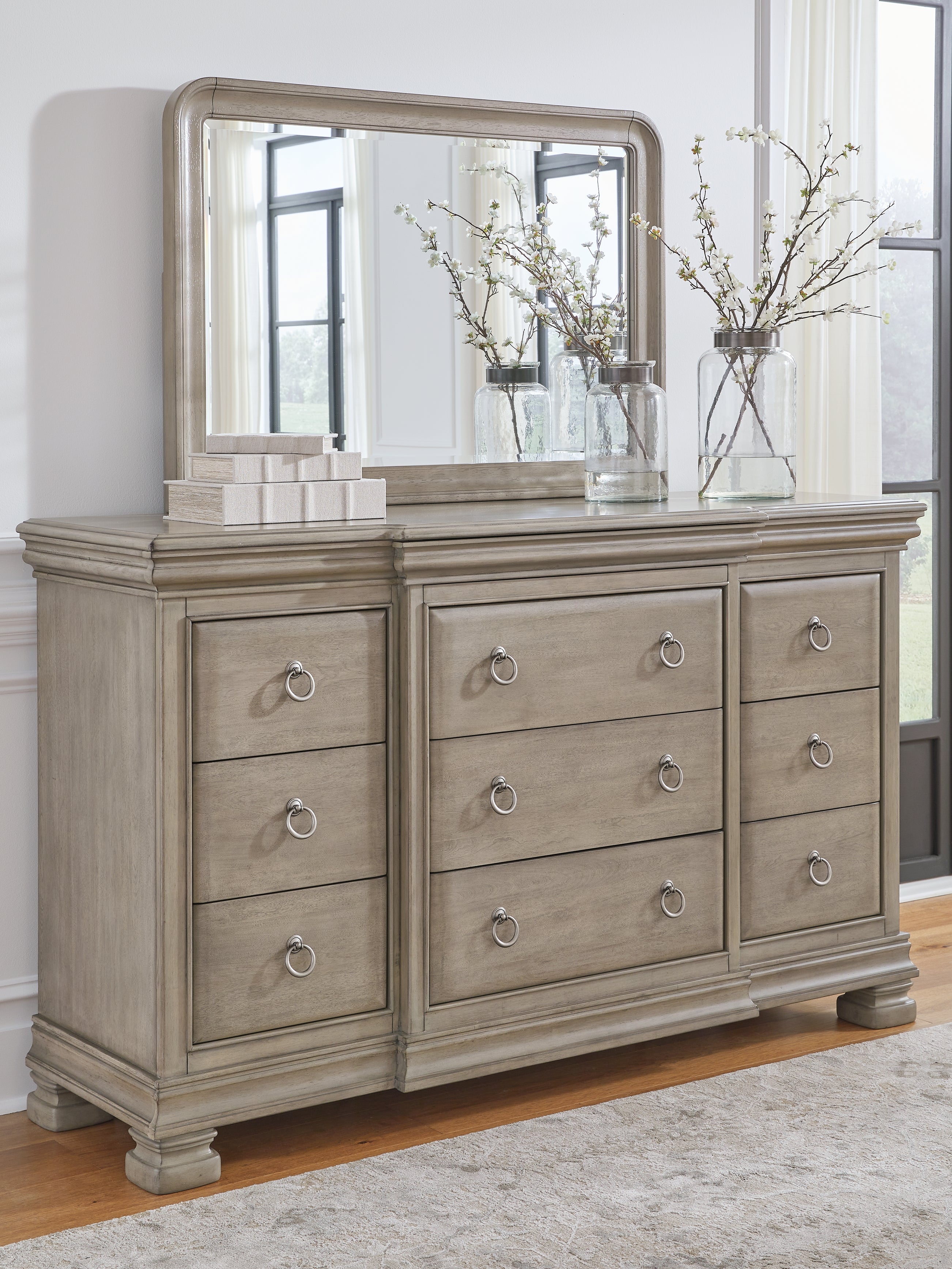 Best Furniture Outlet - Ashley Furniture - Lexorne Bedroom - Dresser and Mirror / Gray - B924B1
