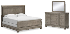Best Furniture Outlet - Ashley Furniture - Lexorne Bedroom - King Sleigh Bed, Dresser and Mirror / Gray - B924B8