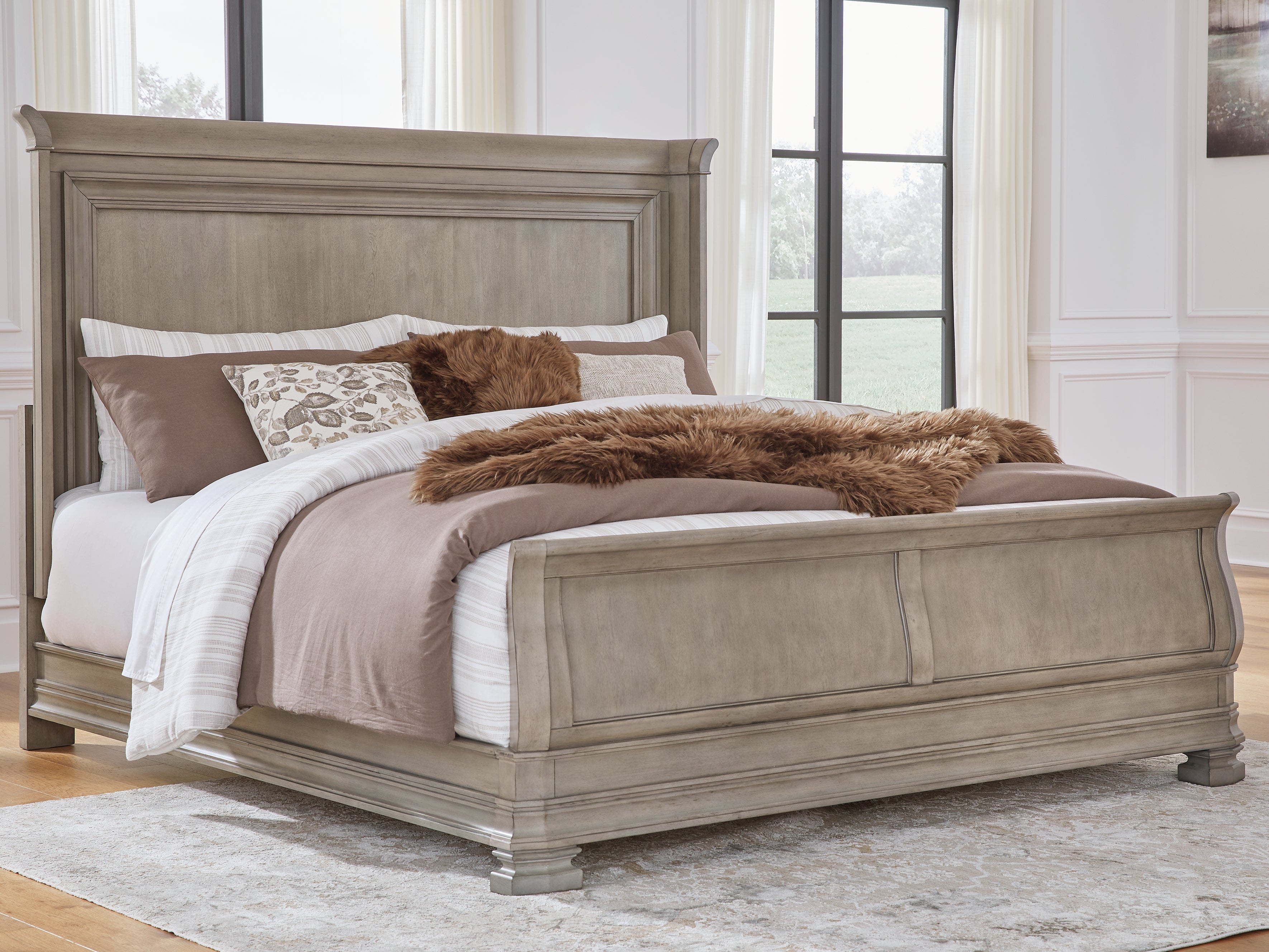 Best Furniture Outlet - Ashley Furniture - Lexorne Bedroom - King Sleigh Bed / Gray - B924B4