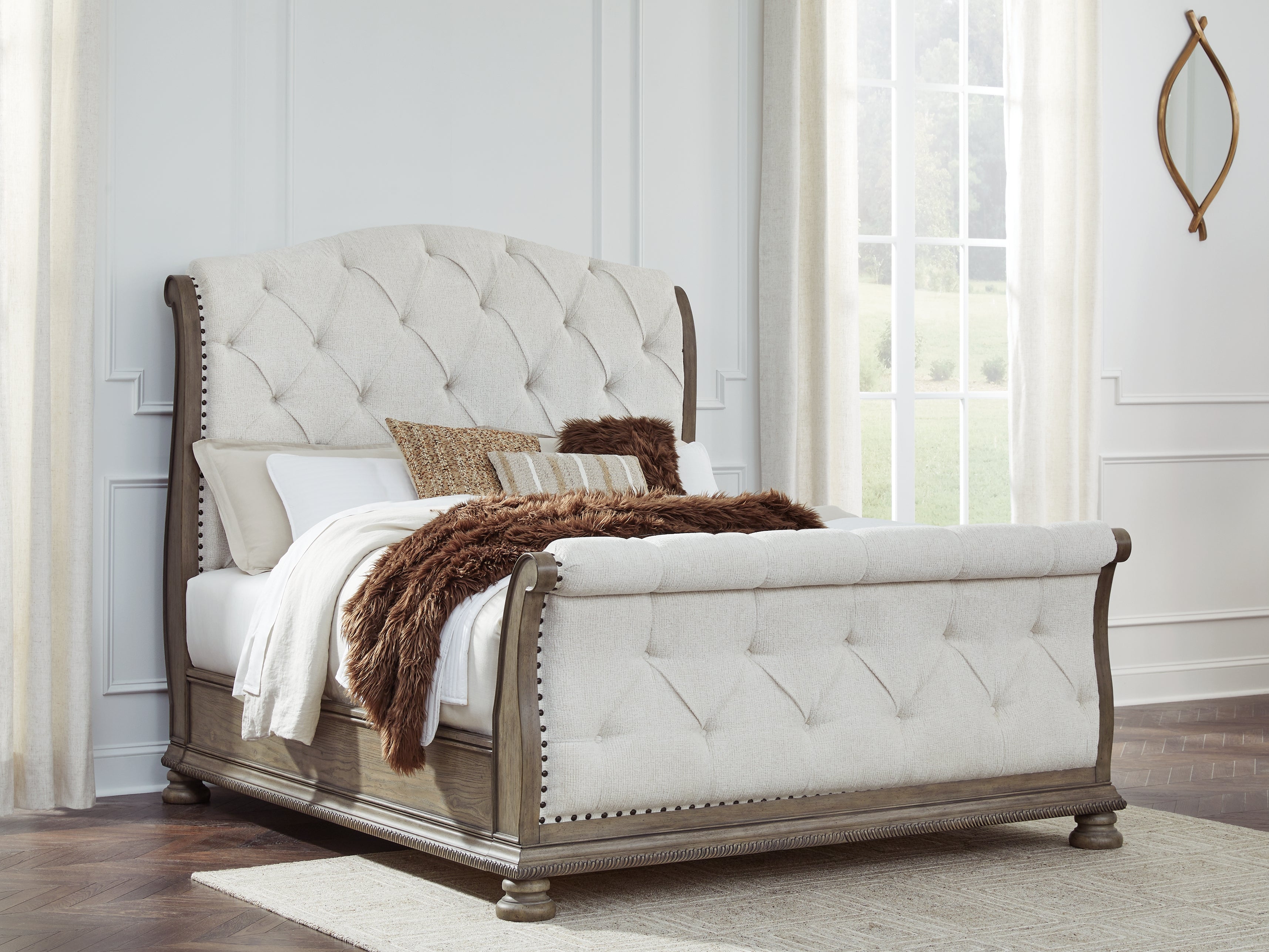 Best Furniture Outlet - Ashley Furniture - Ardenfield Bedroom - Queen Upholstered Sleigh Bed / Light Brown - B944B2