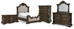 Best Furniture Outlet - Ashley Furniture - Maylee Bedroom - Queen Panel Bed, Dresser, Mirror, Chest and 2 Nightstands / Dark Brown - B947B16