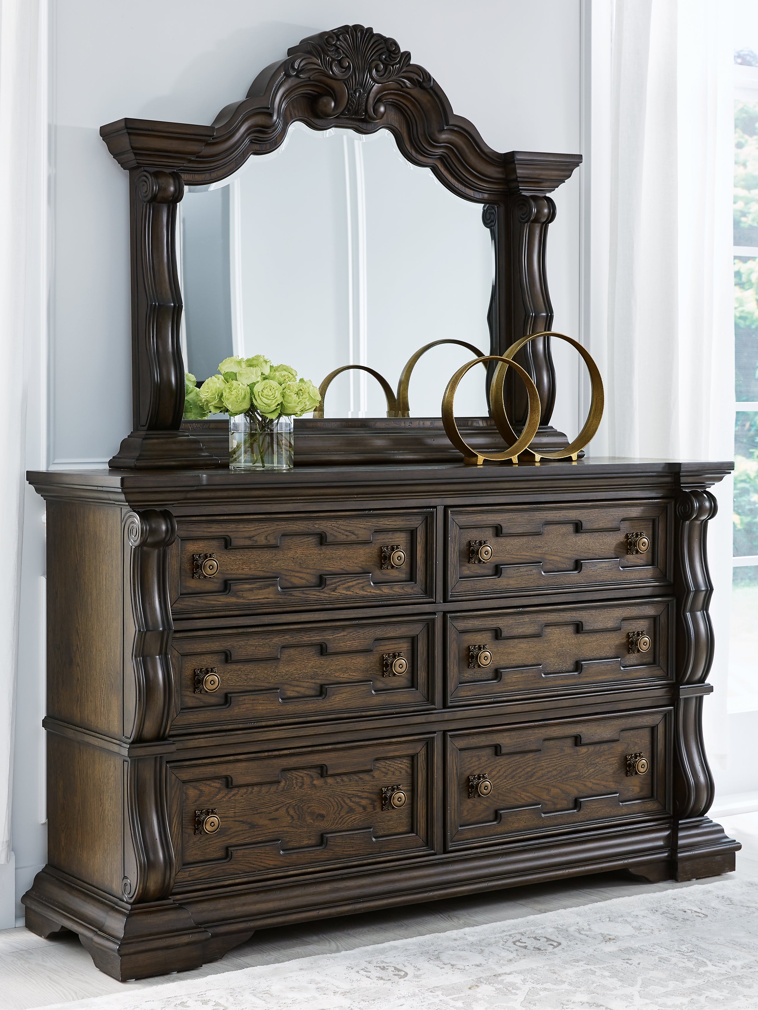 Best Furniture Outlet - Ashley Furniture - Maylee Bedroom - Dresser and Mirror / Dark Brown - B947B1