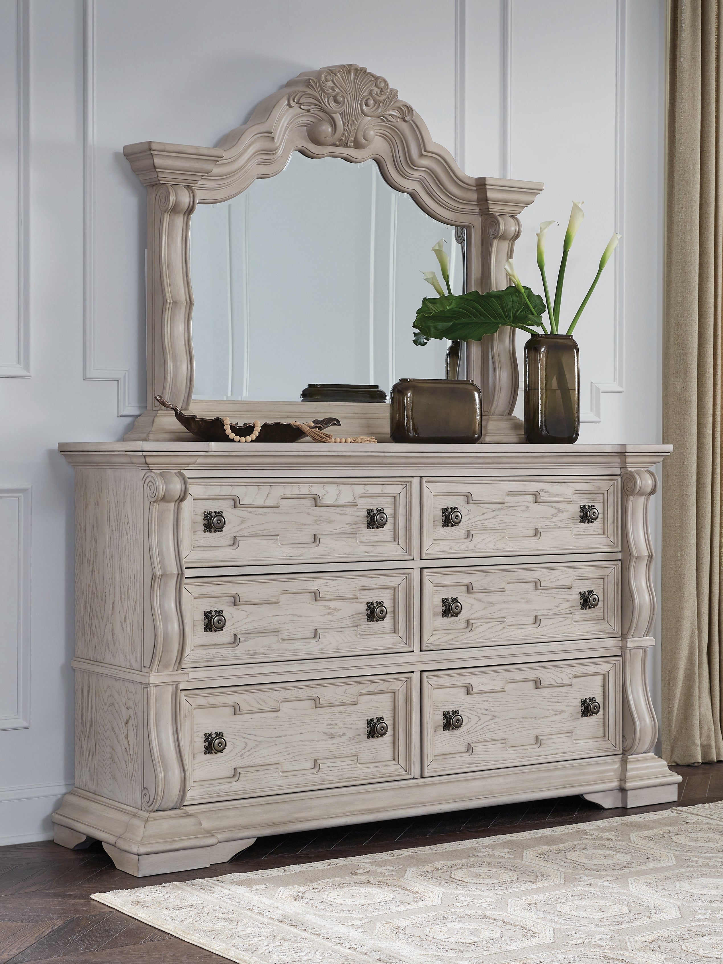 Best Furniture Outlet - Ashley Furniture - Bruchandi Bedroom - Dresser and Mirror / Antique White - PCB948B1