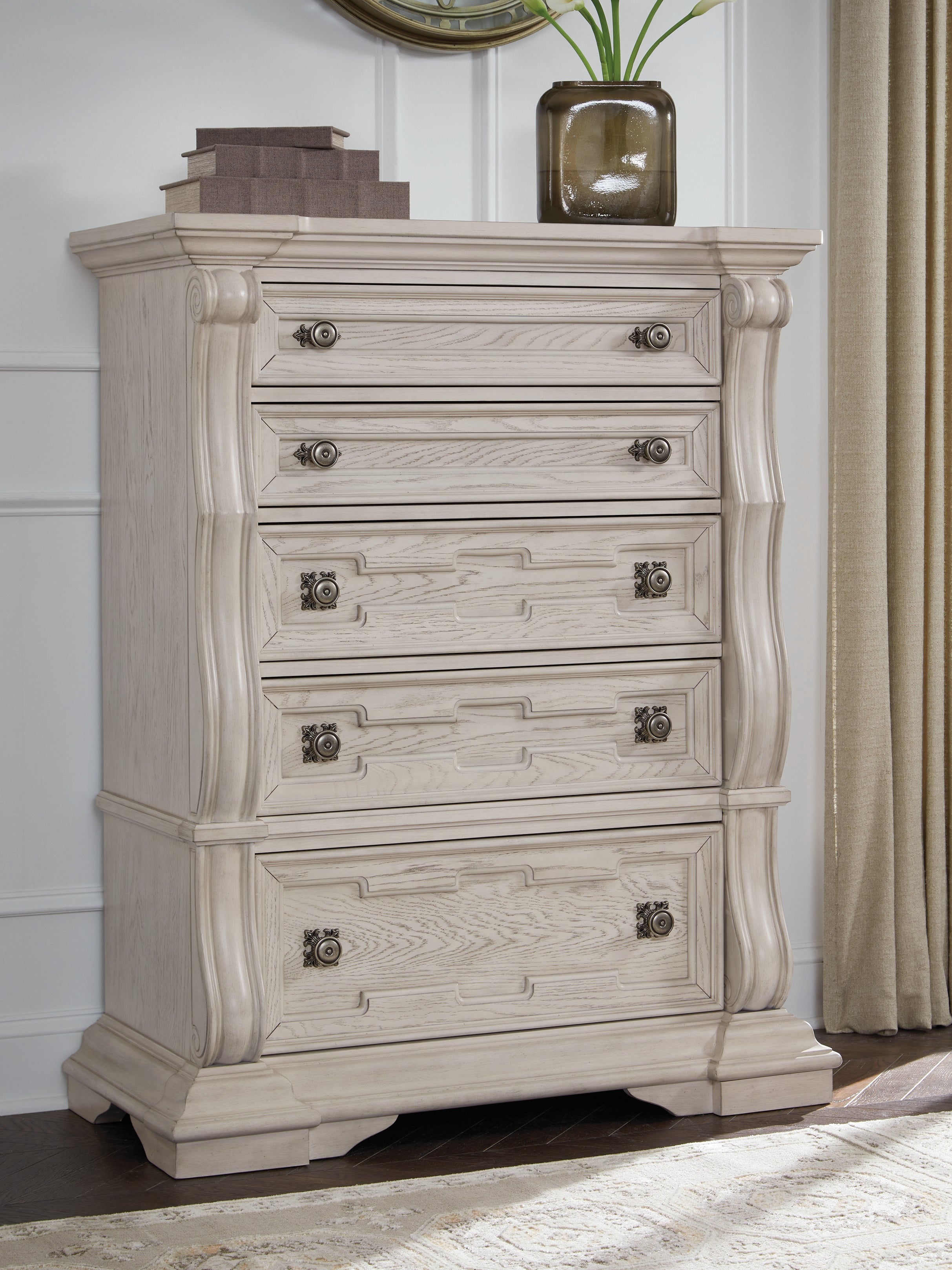 Best Furniture Outlet - Ashley Furniture - Bruchandi Bedroom - Five Drawer Chest / Antique White - PCB948-46