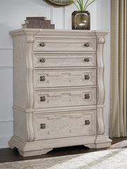 Best Furniture Outlet - Ashley Furniture - Bruchandi Bedroom - Five Drawer Chest / Antique White - PCB948-46