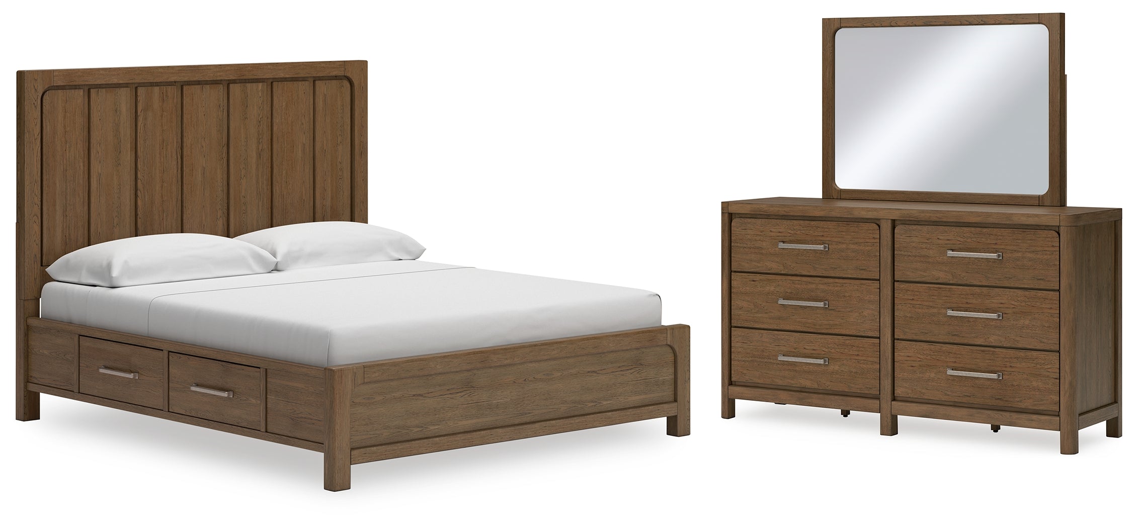 Best Furniture Outlet - Ashley Furniture - Cabalynn Bedroom - King Panel Bed with Storage, Dresser and Mirror / Light Brown - B974B12