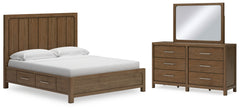 Best Furniture Outlet - Ashley Furniture - Cabalynn Bedroom - King Panel Bed with Storage, Dresser and Mirror / Light Brown - B974B12