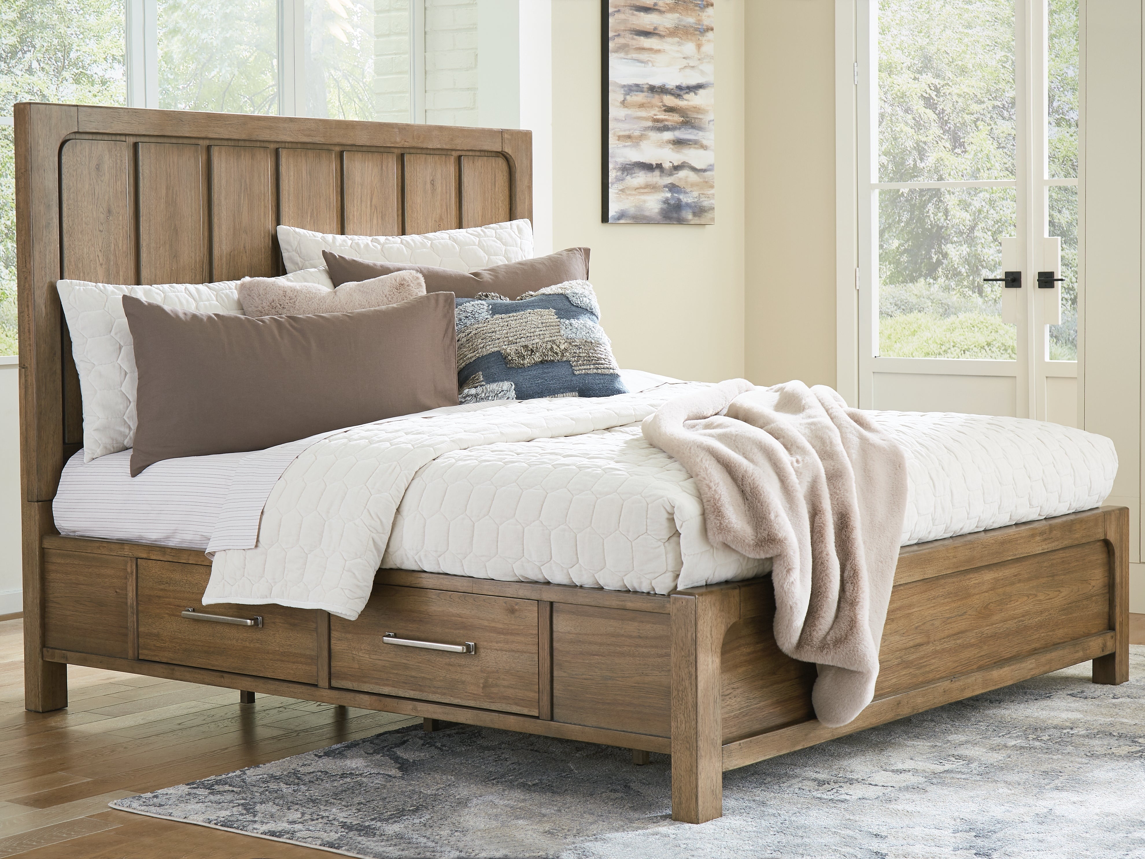 Best Furniture Outlet - Ashley Furniture - Cabalynn Bedroom - California King Panel Bed with Storage / Light Brown - B974B9