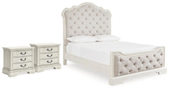 Best Furniture Outlet - Ashley Furniture - Arlendyne Bedroom - Queen Upholstered Panel Bed and 2 Nightstands / Antique White - B980B11