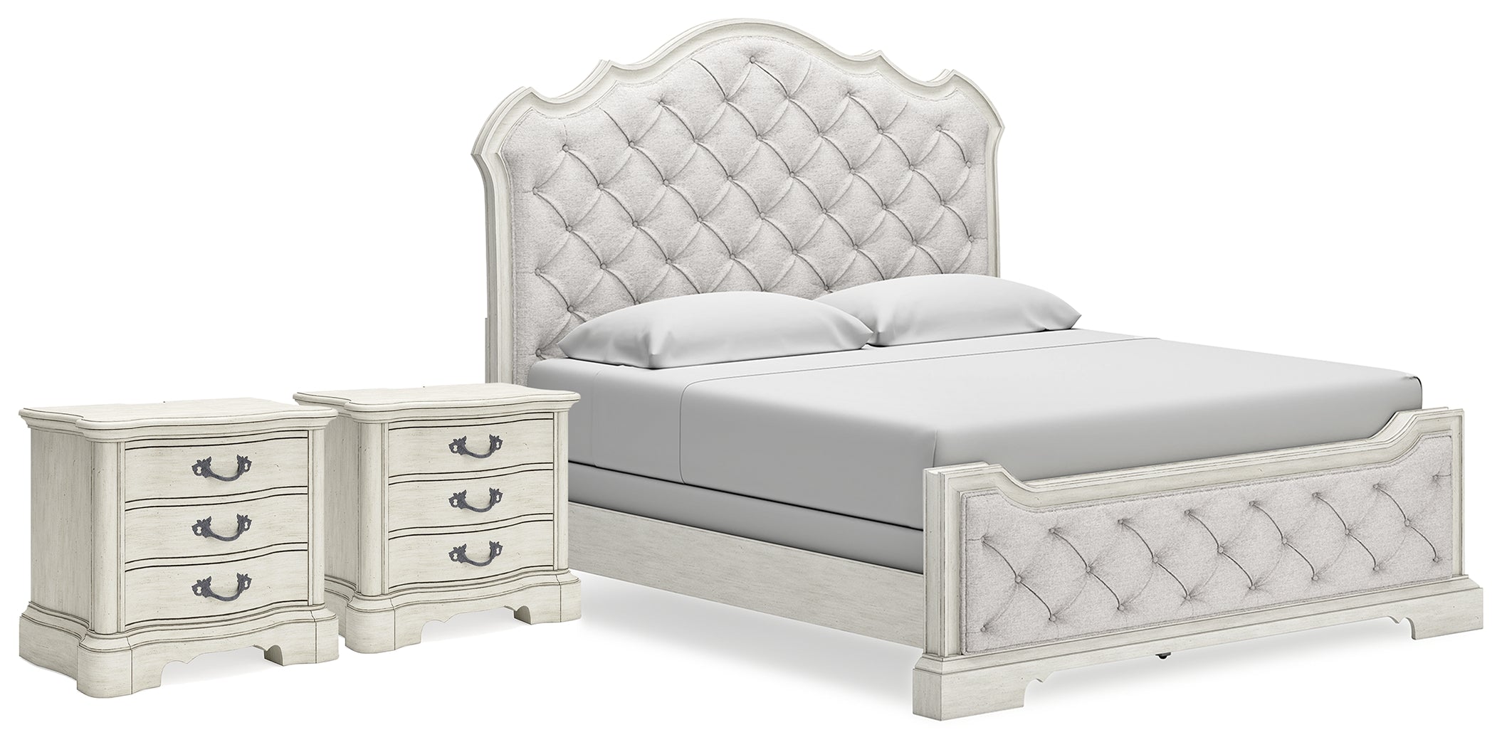 Best Furniture Outlet - Ashley Furniture - Arlendyne Bedroom - King Panel Bed and 2 Nightstands / Antique White - B980B13