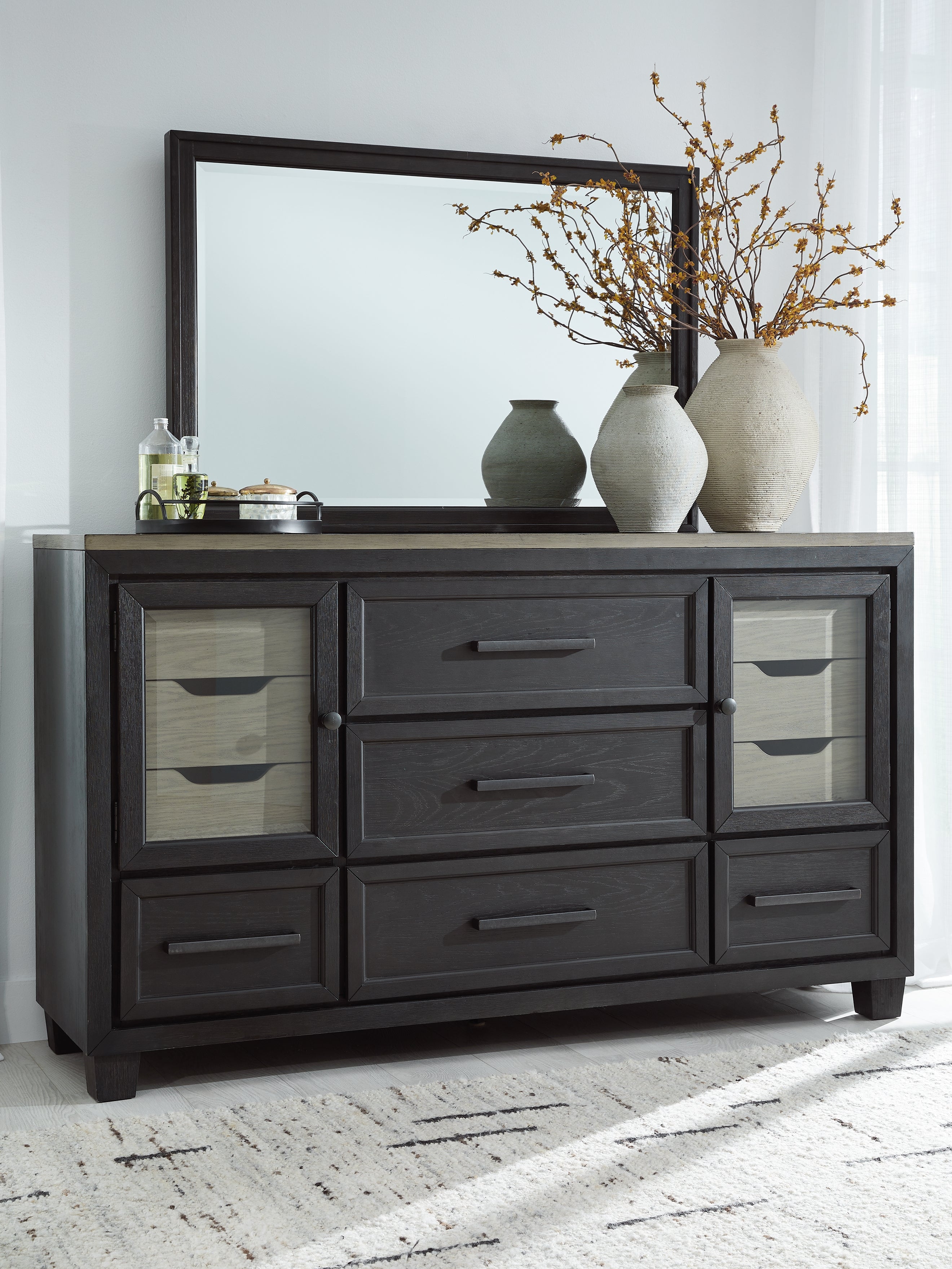 Best Furniture Outlet - Ashley Furniture - Foyland Bedroom - Dresser and Mirror / Black/Brown - B989B1