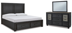 Best Furniture Outlet - Ashley Furniture - Foyland Bedroom - California King Panel Storage Bed, Dresser and Mirror / Black/Brown - B989B8