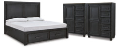 Best Furniture Outlet - Ashley Furniture - Foyland Bedroom - King Panel Storage Bed and 2 Chests / Black/Brown - B989B10
