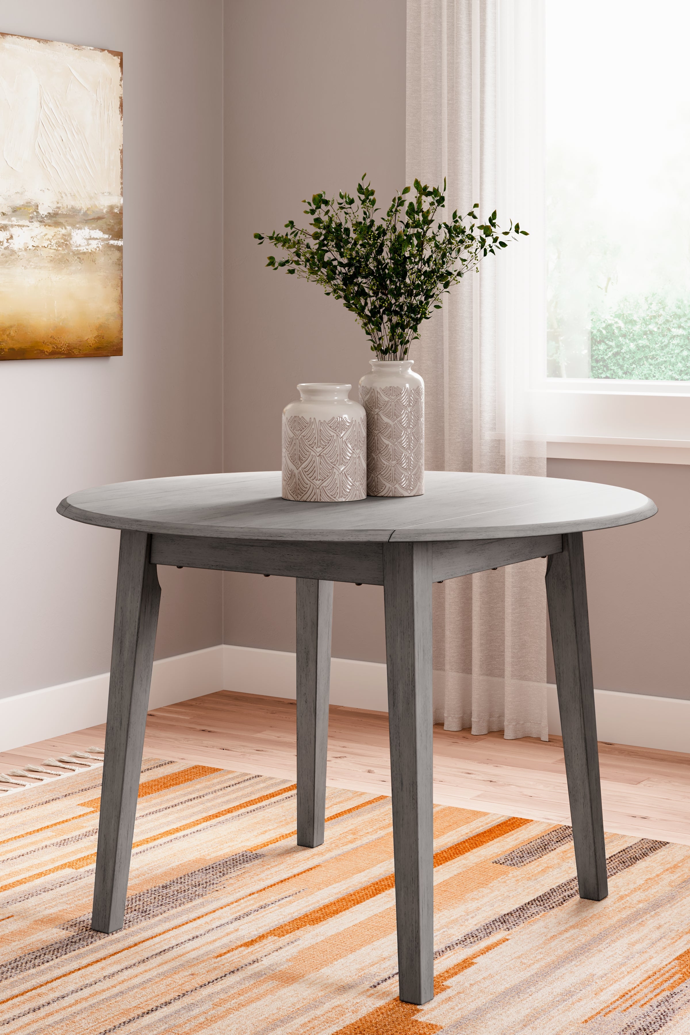 Best Furniture Outlet - Ashley Furniture - Shullden Dining Room - Round DRM Drop Leaf Table / Gray - D194-15