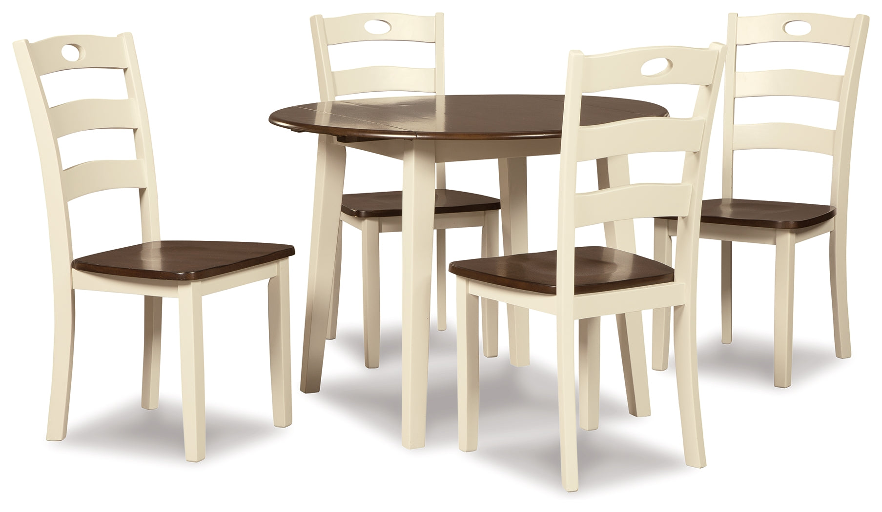 Best Furniture Outlet - Ashley Furniture - Woodanville Dining Room - Dining Table with 4 Chairs / Cream/Brown - D335D3
