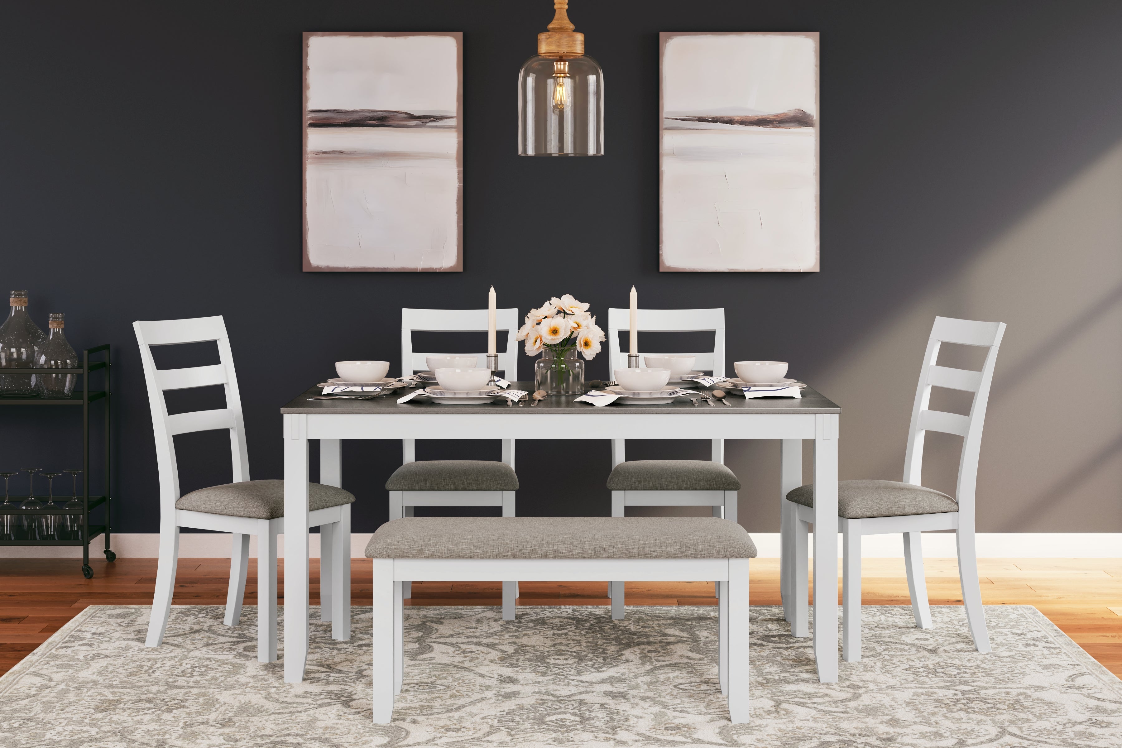 Best Furniture Outlet - Ashley Furniture - Stonehollow Dining Room - RECT DRM Table Set (6/CN) / White/Gray - D382-325