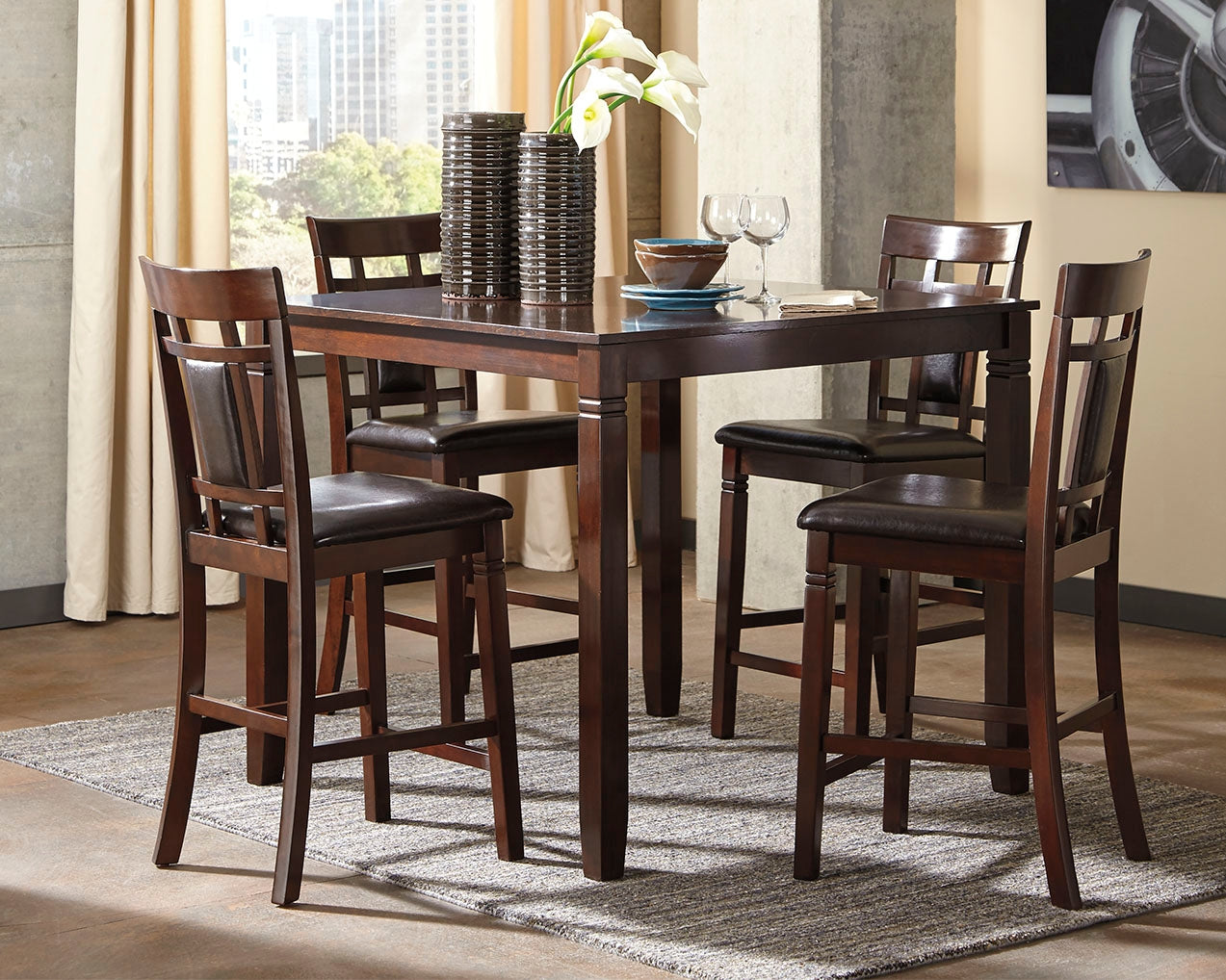 Best Furniture Outlet - Ashley Furniture - Bennox Dining Room - DRM Counter Table Set (5/CN) / Brown - D384-223