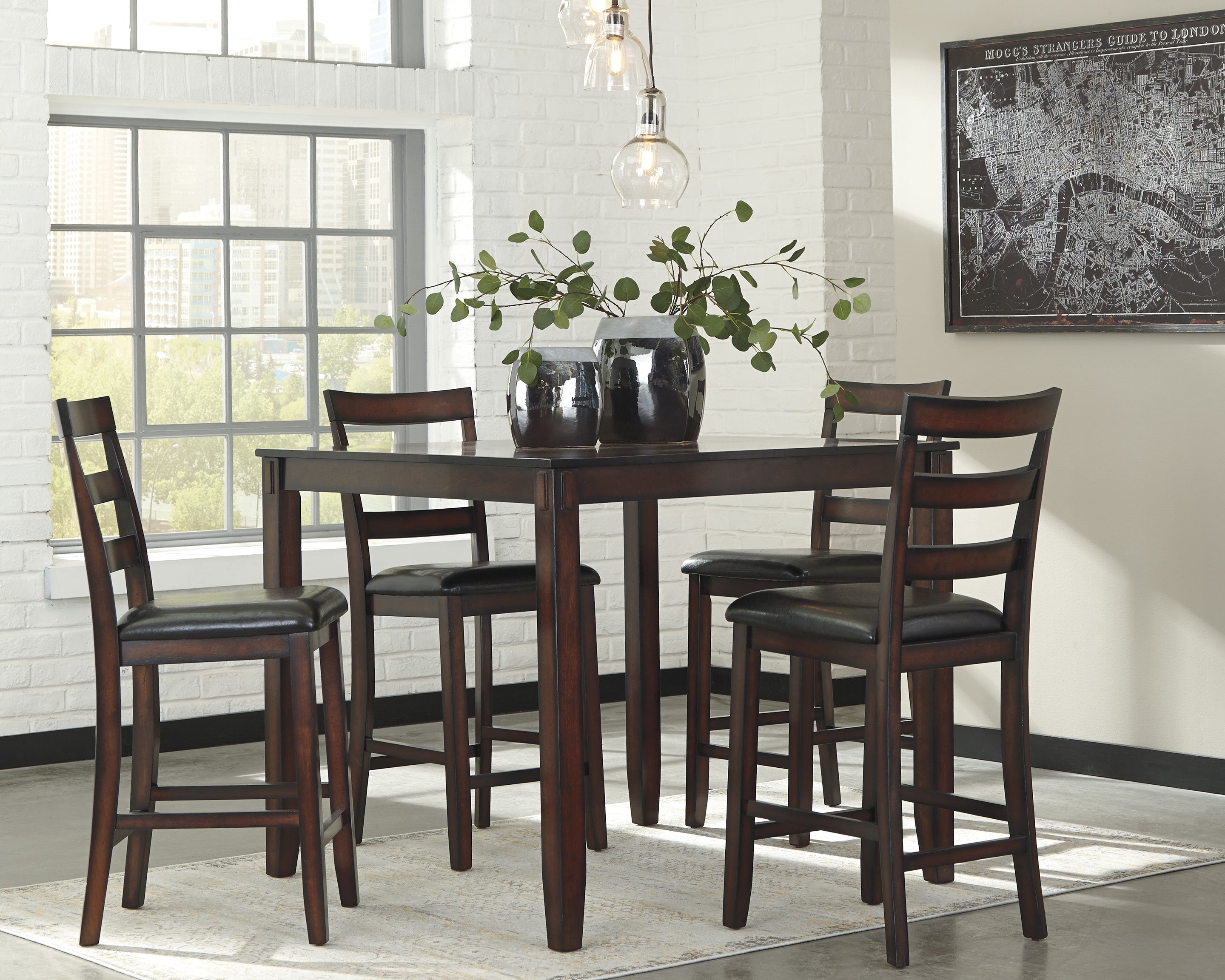 Best Furniture Outlet - Ashley Furniture - Coviar Dining Room - DRM Counter Table Set (5/CN) / Brown - D385-223
