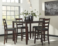 Best Furniture Outlet - Ashley Furniture - Coviar Dining Room - DRM Counter Table Set (5/CN) / Brown - D385-223