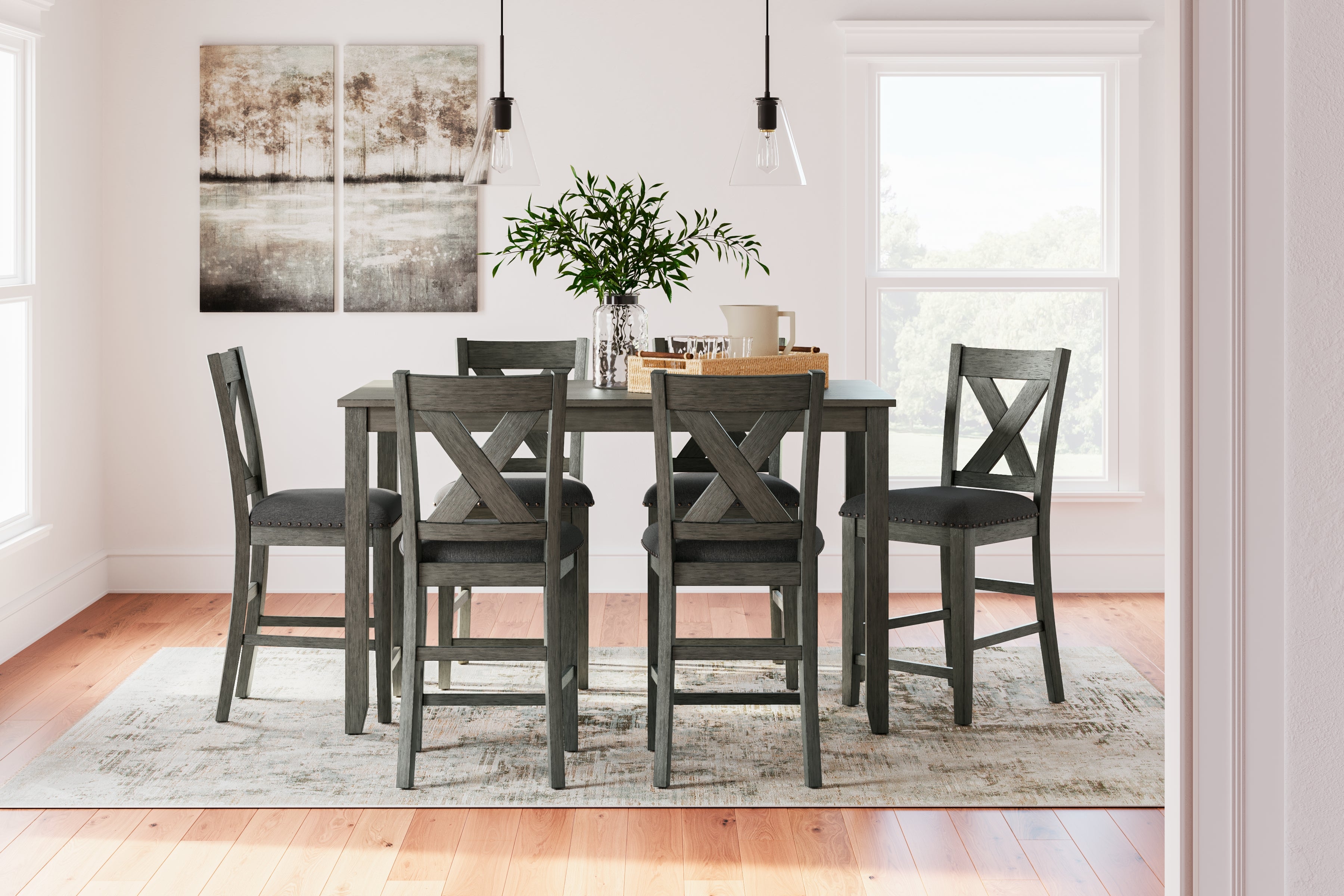 Best Furniture Outlet - Ashley Furniture - Caitbrook Dining Room - RECT DRM Counter TBL Set(7/CN) / Gray - D388-423