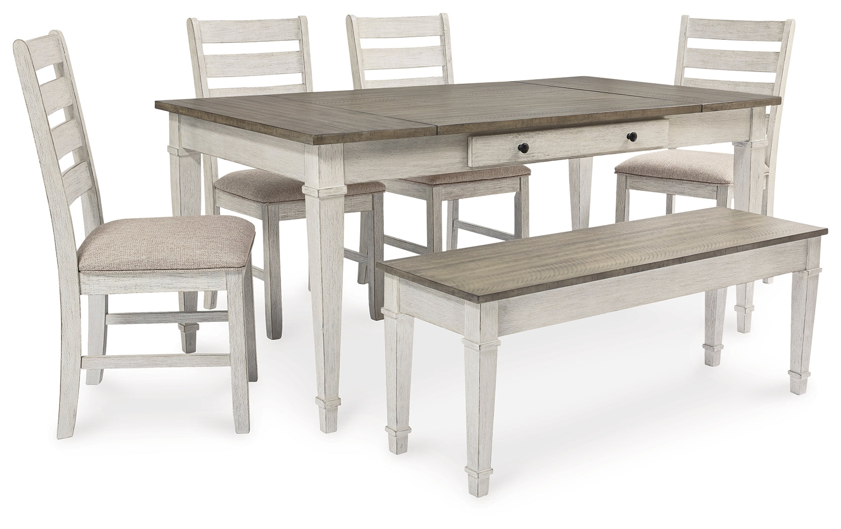 Best Furniture Outlet - Ashley Furniture - Skempton Dining Room - Dining Table, 4 Chairs, and Bench / Two-tone - D394D5