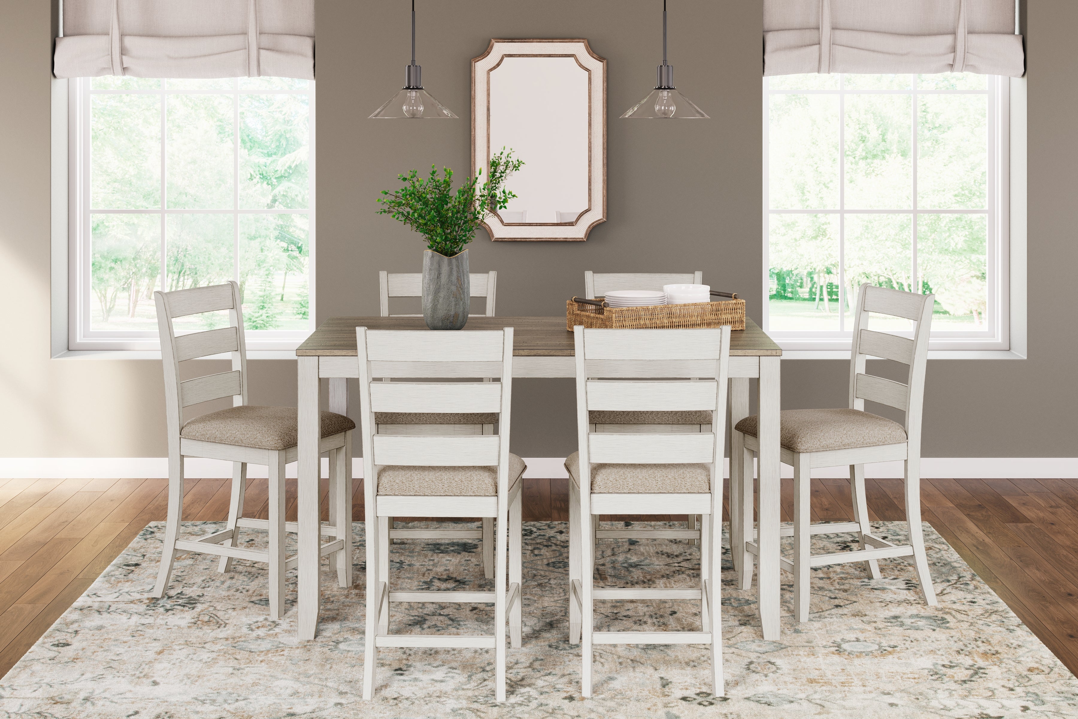 Best Furniture Outlet - Ashley Furniture - Skempton Dining Room - RECT DRM Counter TBL Set(7/CN) / White/Light Brown - D394-423