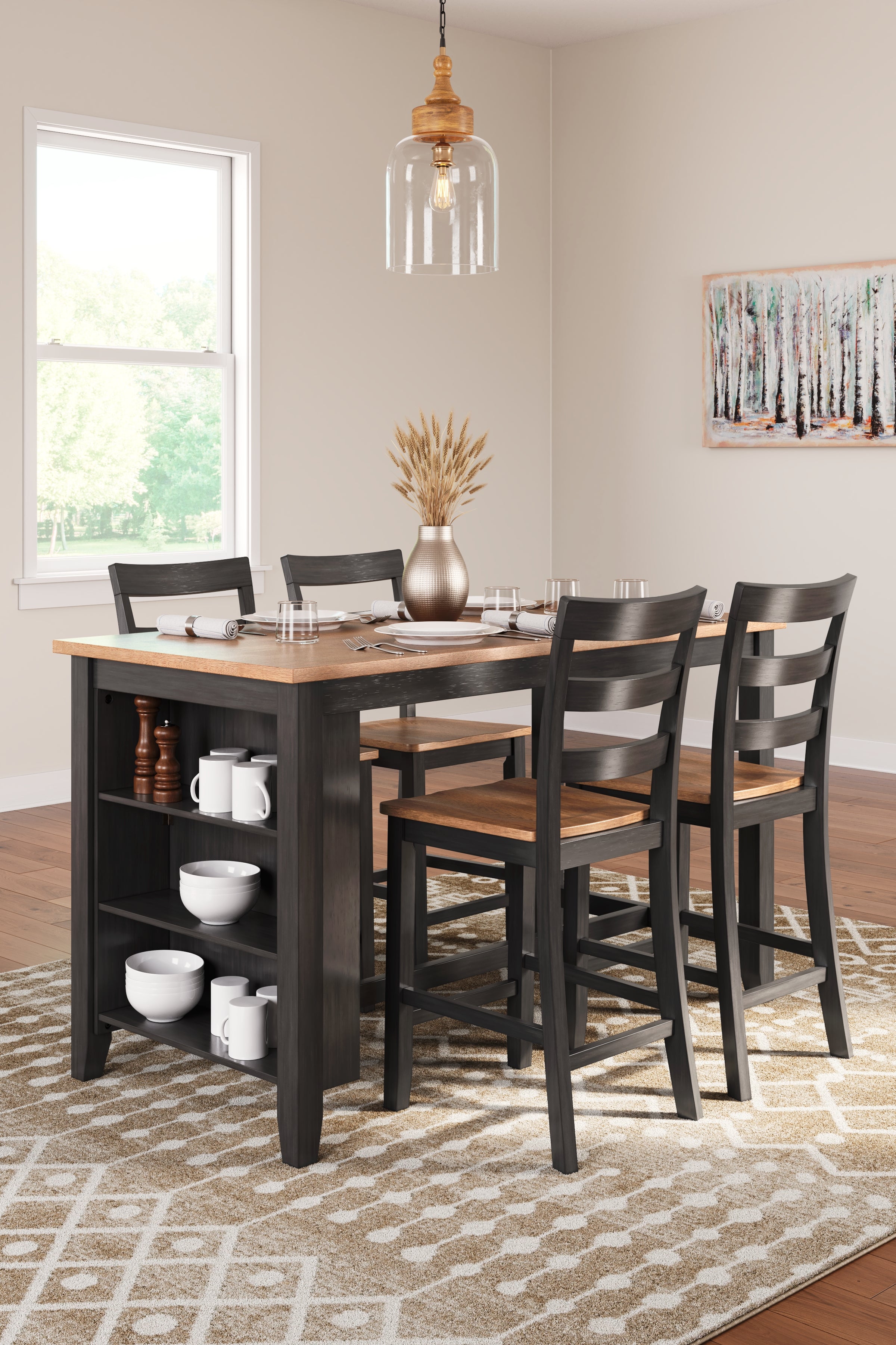 Best Furniture Outlet - Ashley Furniture - Gesthaven Dining Room - Counter Height Dining Table and 4 Barstools / Natural/Brown - D396D2