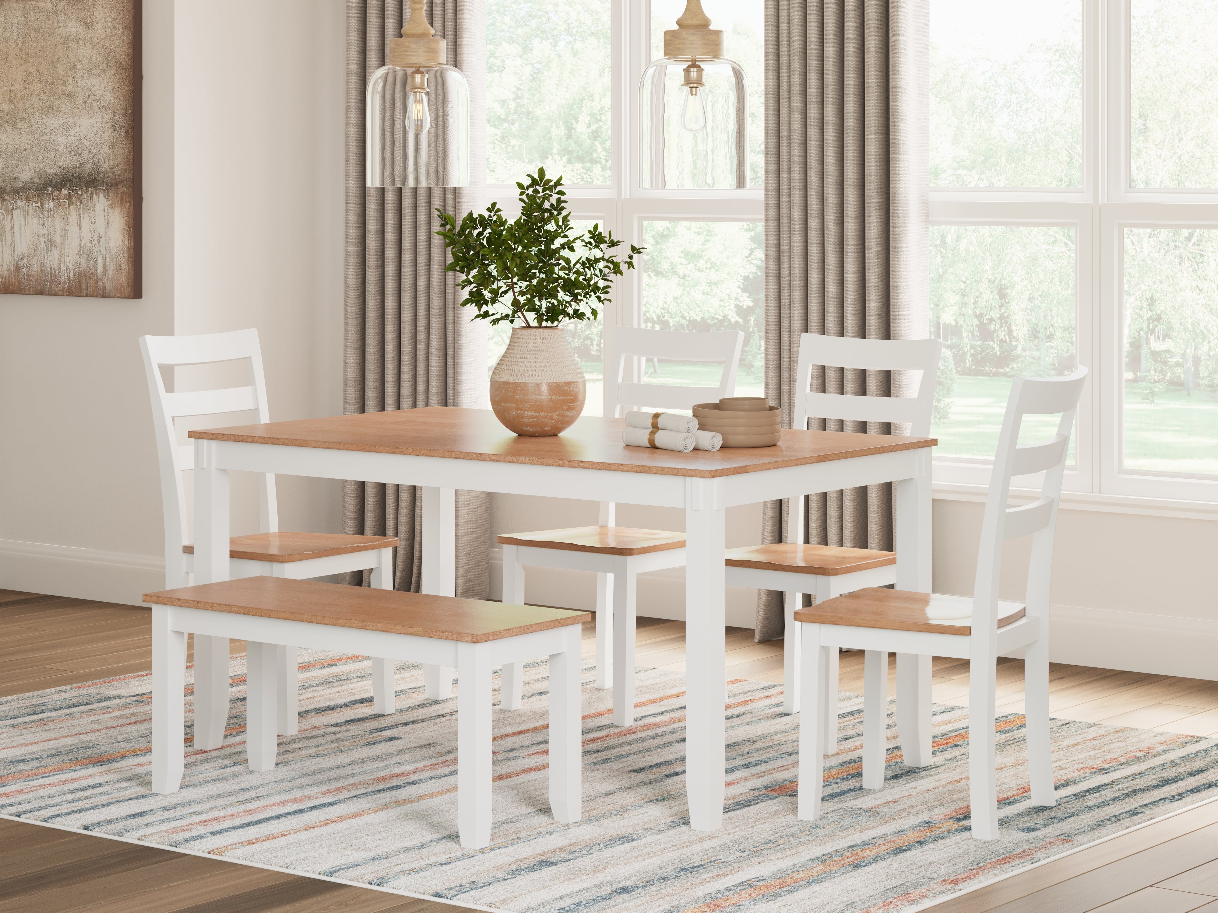 Best Furniture Outlet - Ashley Furniture - Gesthaven Dining Room - Dining Room Table Set (6/CN) / Natural/White - D398-325